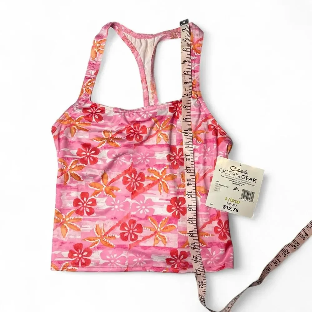 Y2K Catalina Ocean Gear Pink Floral Tankini Swim Top Vintage